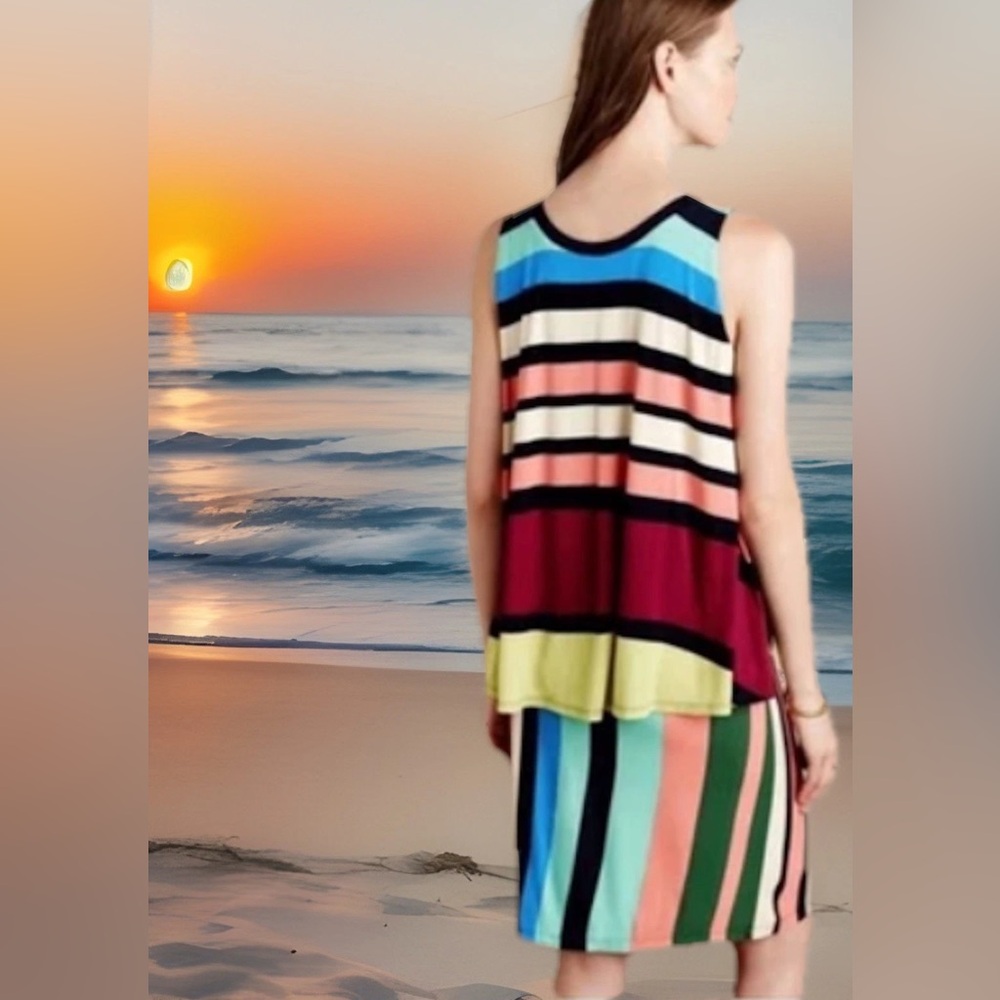 NWOT$128 MAEVE ANTHROPOLOGIE Dress M Davina Striped Layered Coastal Spring NEW